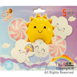 SET DE GLOBOS METALIZADOS SOL Y NUBES 5 UNIDADES 